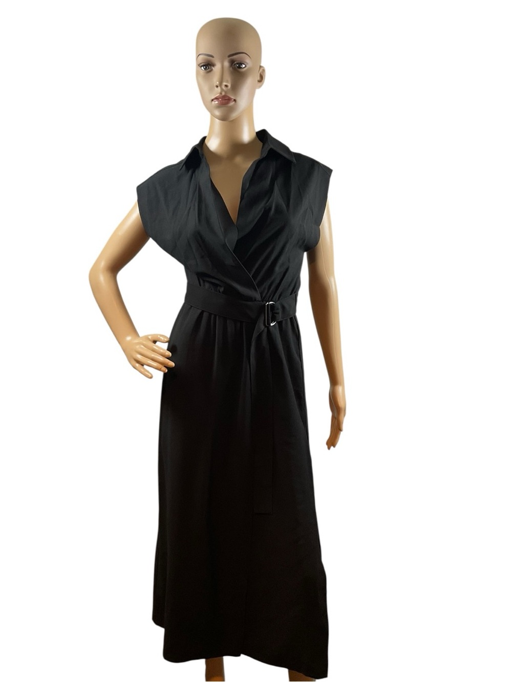 Mango Black Sleeveless Midi Wrap Dress with Belt